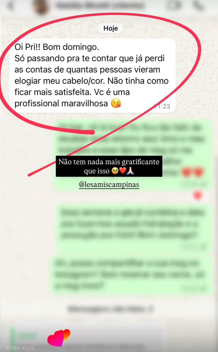Mensagem: elogios ao cabelo e à cor