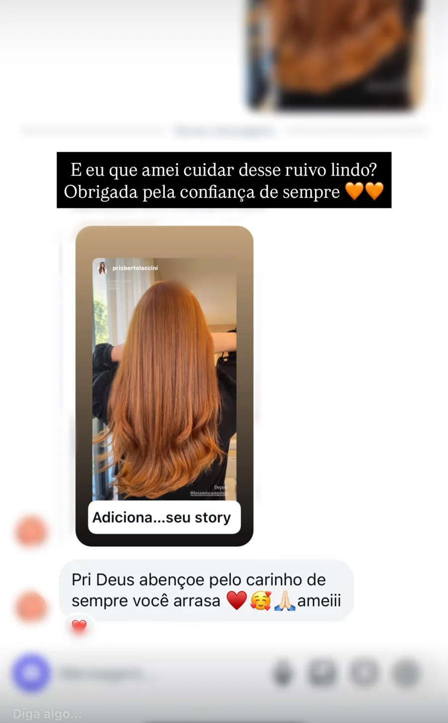 Mensagem: carinho de sempre, você arrasa