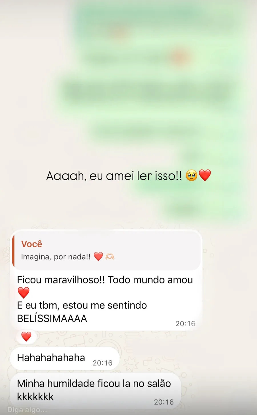 Mensagem: ficou maravilhoso, me sentindo belíssima